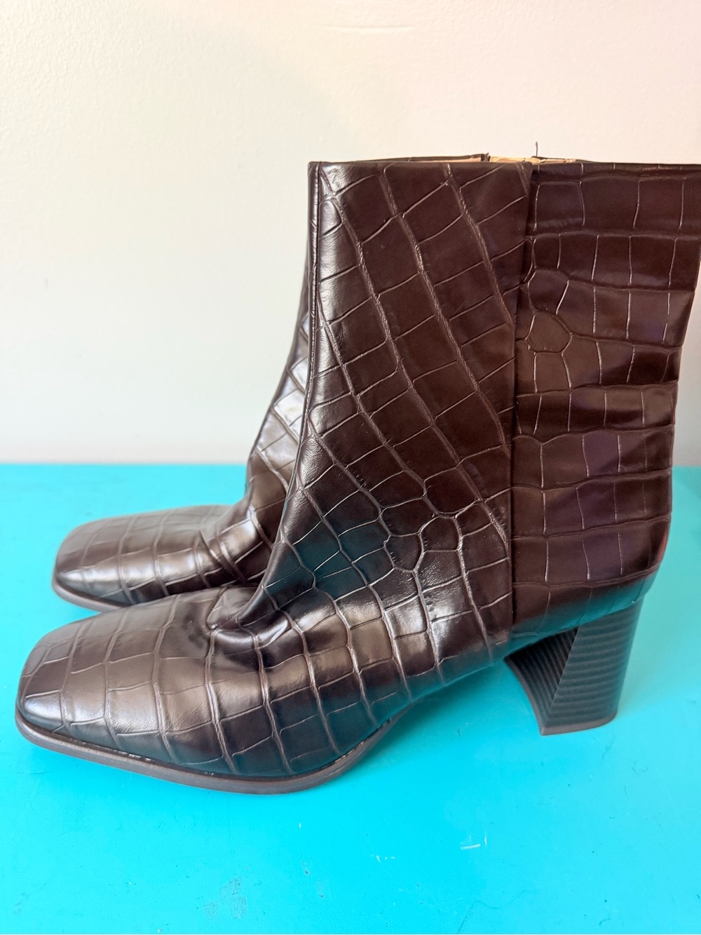 Women’s Croc-Embossed Ankle Boots in Dark Brown